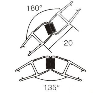 2 x Magnetdichtleiste für 8mm Glas 135° 200cm KBP003