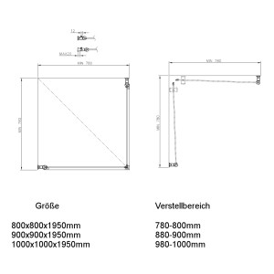 Eckeinstieg Duschkabine Pendeltür 100x100cm