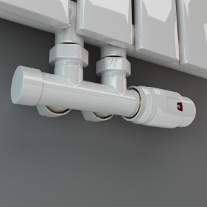 Mittelanschluss-Set Eckform Weiss Armatur+Thermostatregler