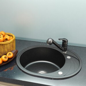 Granit Einbauspüle mit Abtropffläche oval 58x47cm