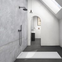 Mineralguss-Duschwanne Schieferoptik weiß 160x80cm
