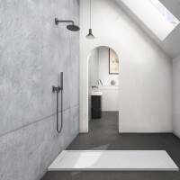 Mineralguss-Duschwanne Schieferoptik weiß 160x90cm