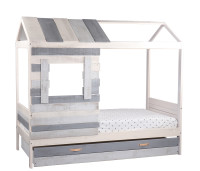 Bett für Kinder als Hausform - Grau-Weiß - 90x200 cm