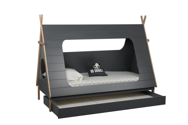 Bett für Kinder als Zeltform -  Grau - 90x200 cm