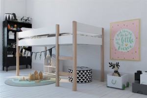 Hochbett für Kinder - Weiß - 99x118x210cm