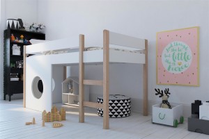 Hochbett für Kinder - Weiß - 99x118x210cm