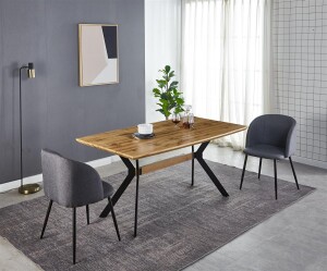 Esstisch - 160 x 90 cm - Platte MDF mit Eiche-Dekor - Gestell Metall