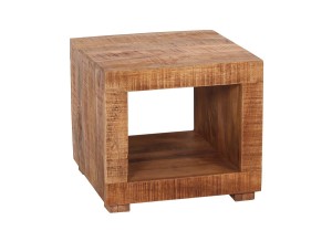 Couchtisch aus Glas - 1 offenes Fach - Mango-Holz - 50x50x45 cm