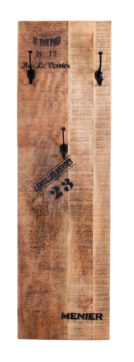 Wandgarderobe aus Mangoholz - 3 Doppel-Haken - 35x8x110cm