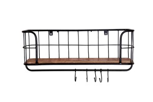 Wandregal aus recyceltem Mangoholz - mit 4 Haken - Gestell Metall schwarz