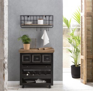 Wandregal aus recyceltem Mangoholz - mit 4 Haken - Gestell Metall schwarz