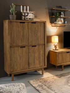 Wandregal mit 3 Böden - Teak-Holz - Gestell Metall schwarz