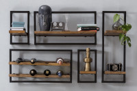 Wandregal-Set 5-teilig - Mango-Holz - Natur-Antikschwarz