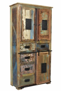 Schrank - Recyceltem Altholz - Natur-Bunt - 90x40x180cm
