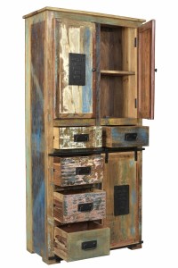 Schrank - Recyceltem Altholz - Natur-Bunt - 90x40x180cm