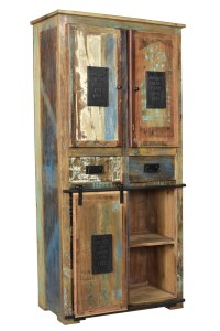 Schrank - Recyceltem Altholz - Natur-Bunt - 90x40x180cm