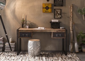 Schreibtisch aus Akazie - Natur-Antikschwarz - 150x80x76cm - PANAMA