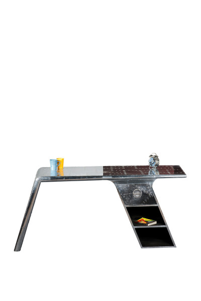 Schreibtisch in Alu-Optik mit Zierschrauben -  Silber - 175x60x75cm - Airman
