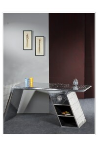 Schreibtisch in Alu-Optik mit Zierschrauben -  Silber - 175x60x75cm - Airman