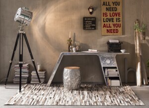Schreibtisch in Alu-Optik mit Zierschrauben -  Silber - 175x60x75cm - Airman