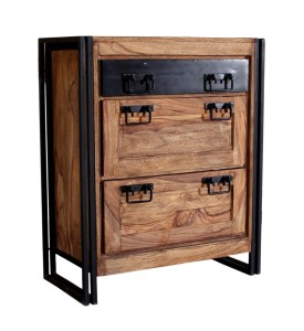 Schuhschrank - Akazie - Natur-Antikschwart - 80x40x96cm