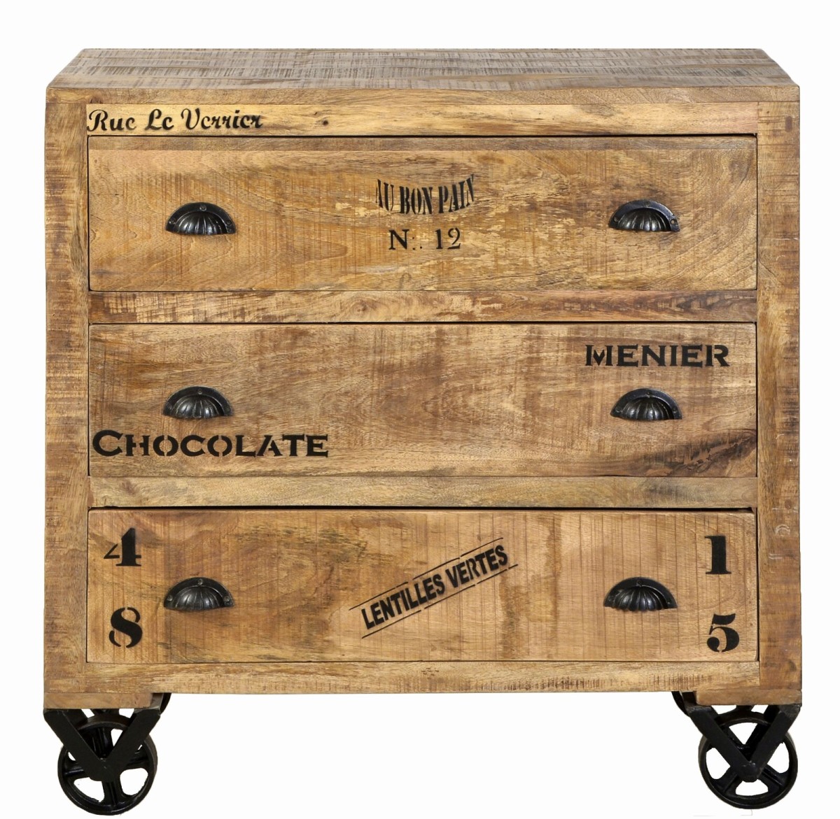 Kommode - Mangoholz - Natur-Antikschwarz - 90x40x90cm -...
