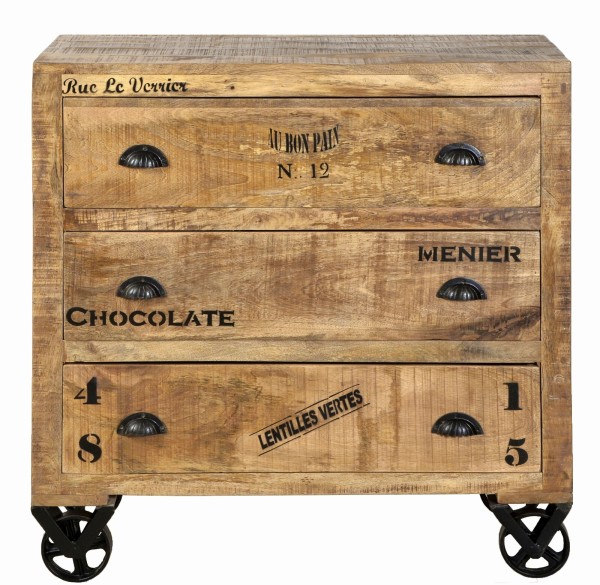 Kommode - Mangoholz - Natur-Antikschwarz - 90x40x90cm - RUSTIC