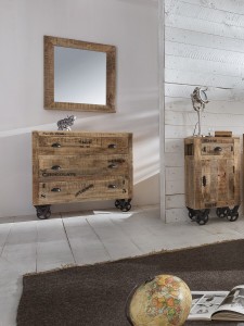 Kommode - Mangoholz - Natur-Antikschwarz - 90x40x90cm - RUSTIC