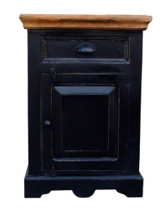 Kommode - Schwarz mit honigfarbiger Deckplatte - 50x35x72cm - CORSICA