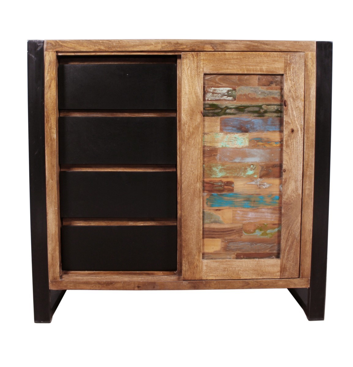Kommode - Altholz mit Altmetall - Natur - 90x40x85cm - Mox