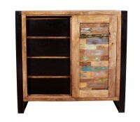 Kommode - Altholz mit Altmetall - Natur - 90x40x85cm - Mox