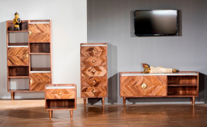 Kommode - Sheesham - Marmor - 45x35x105cm  - Stone