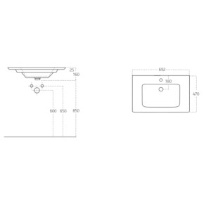 Design Einbauwaschbecken eckig 70cm