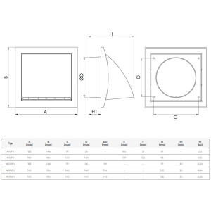 Ablufthaube mit Rückstauklappe 190x190 mm Ø 125mm Braun