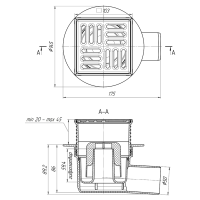 Bodenablauf 100x100mm Ø 50mm Höhenverstellbar Waagerecht  TA5602