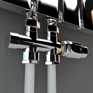 Mittelanschluss-Set Durchgangsform Chrom Armatur+Thermostatregler / B-Ware