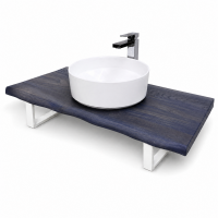Waschbecken Set 100cm Eiche Baumkante Aufsatzbecken Armatur Weiß Matt