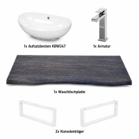 Waschbecken Set 100cm Eiche Baumkante Aufsatzbecken Armatur Weiß Matt